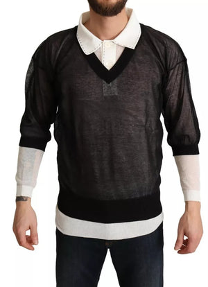 Schwarz-weißes Hemd, einteiliger Pullover