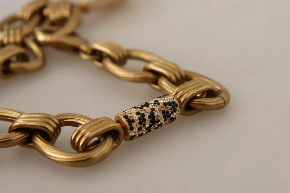 Halskette mit Leoparden-Anhänger aus Messing in Gold mit Kristallperlen