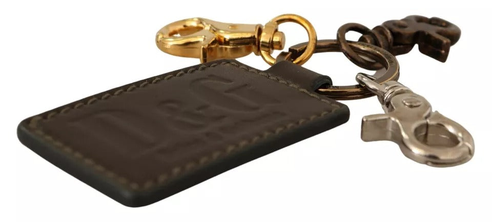 Grüner Leder-Schlüsselanhänger mit D&amp;G-Logo und Metallring und Haken