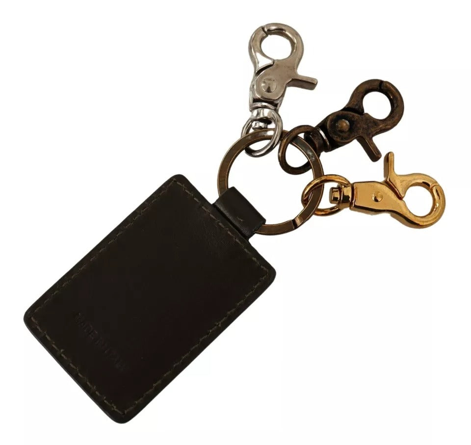 Grüner Leder-Schlüsselanhänger mit D&amp;G-Logo und Metallring und Haken