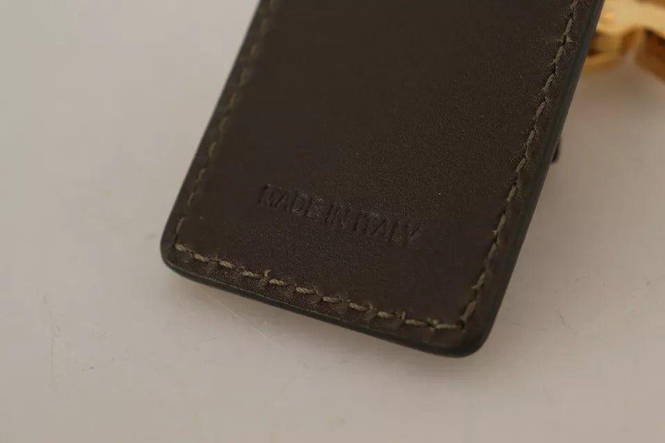 Grüner Leder-Schlüsselanhänger mit D&G-Logo und Metallring und Haken