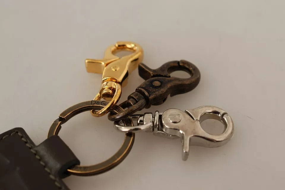 Grüner Leder-Schlüsselanhänger mit D&amp;G-Logo und Metallring und Haken