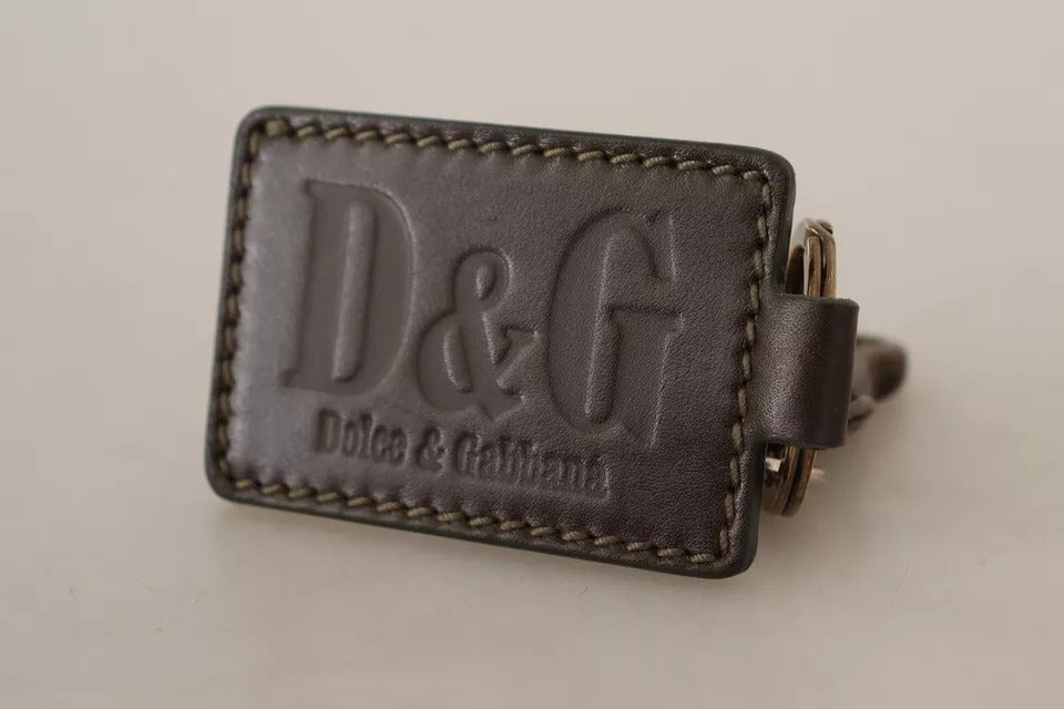 Grüner Leder-Schlüsselanhänger mit D&G-Logo und Metallring und Haken