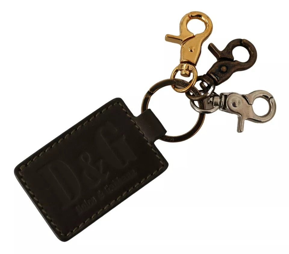 Grüner Leder-Schlüsselanhänger mit D&amp;G-Logo und Metallring und Haken