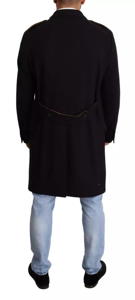 Blauer Trenchcoat, lange Woll-Stretchjacke