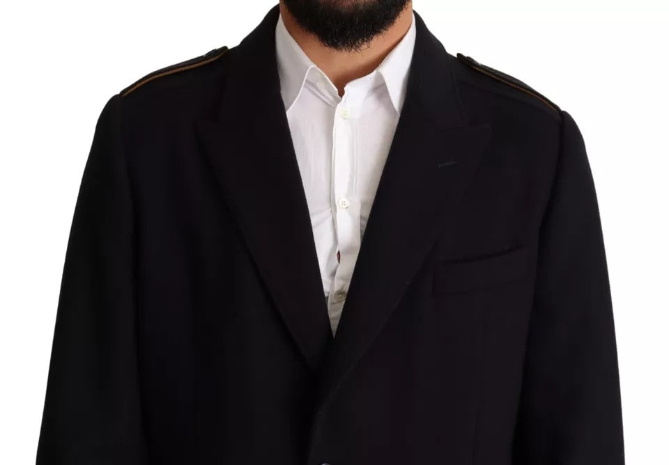 Blauer Trenchcoat, lange Woll-Stretchjacke