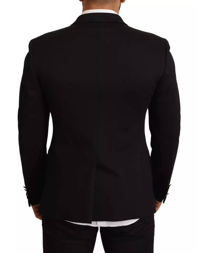 Schwarzer Slim Fit-Mantel aus Baumwolle mit Blazer