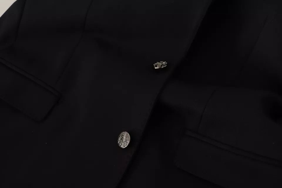 Schwarzer Slim Fit-Mantel aus Baumwolle mit Blazer
