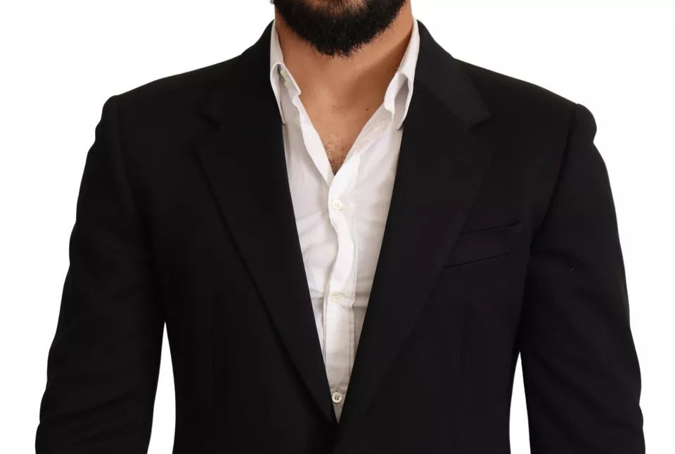 Schwarzer Slim Fit-Mantel aus Baumwolle mit Blazer