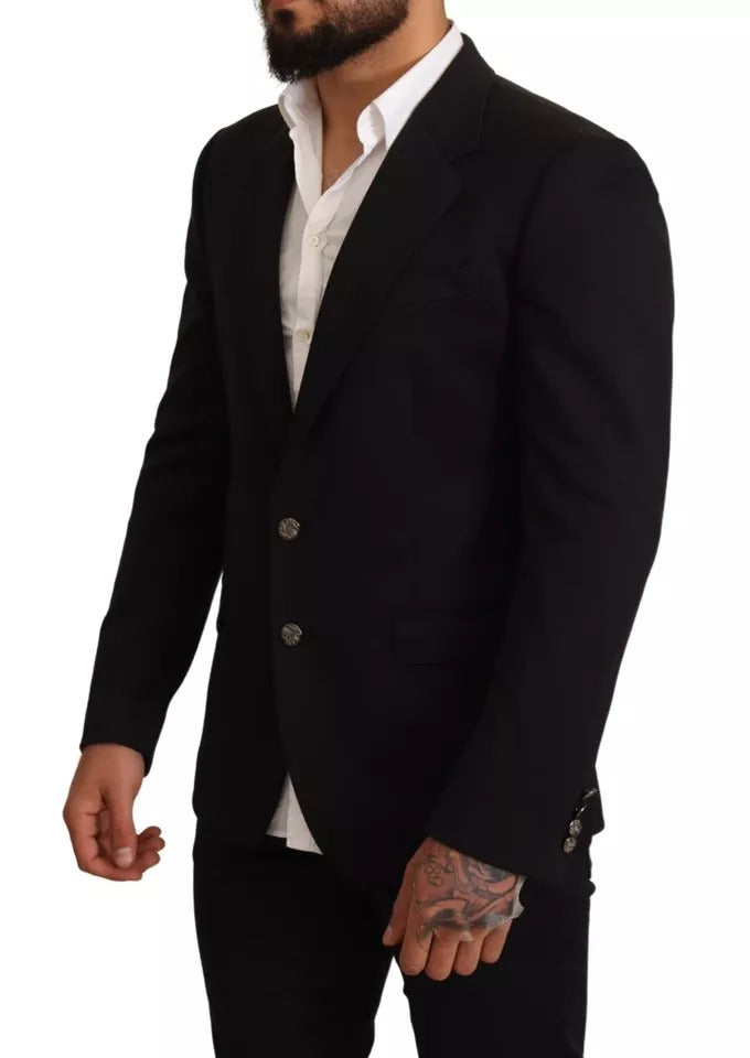 Schwarzer Slim Fit-Mantel aus Baumwolle mit Blazer