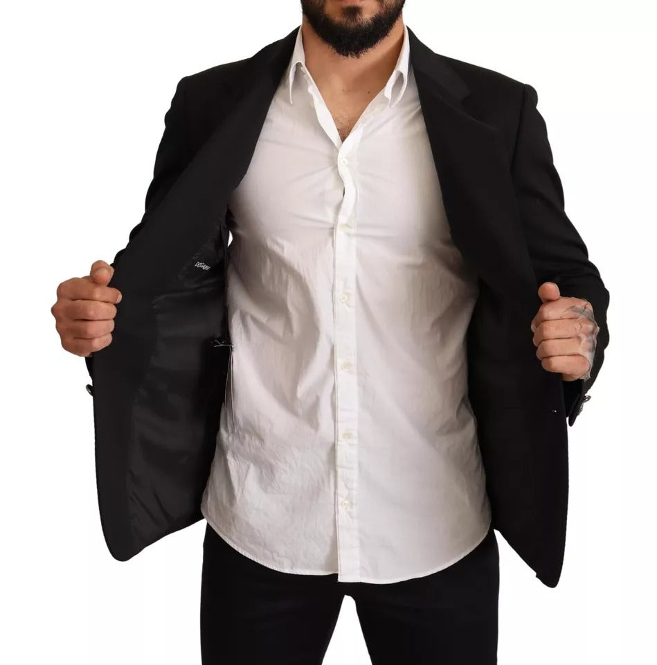 Schwarzer Slim Fit-Mantel aus Baumwolle mit Blazer
