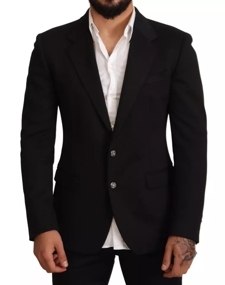 Schwarzer Slim Fit-Mantel aus Baumwolle mit Blazer