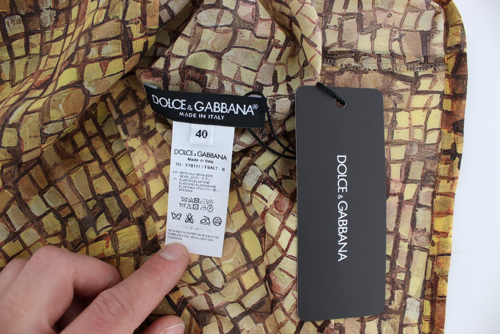 Multicolor Mosaic Print Silk Blouse T-shirt