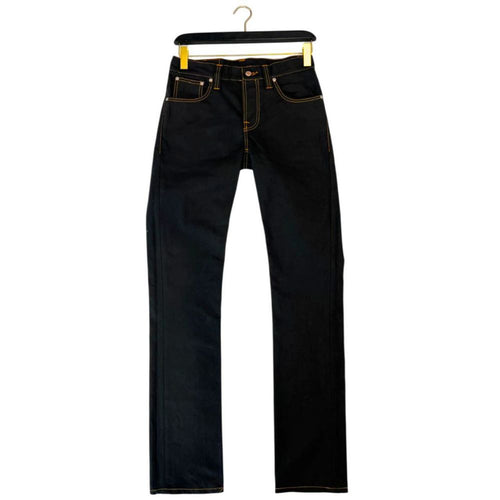 "Black Cotton Men's Jean with Coated Finish and Welt Pockets"