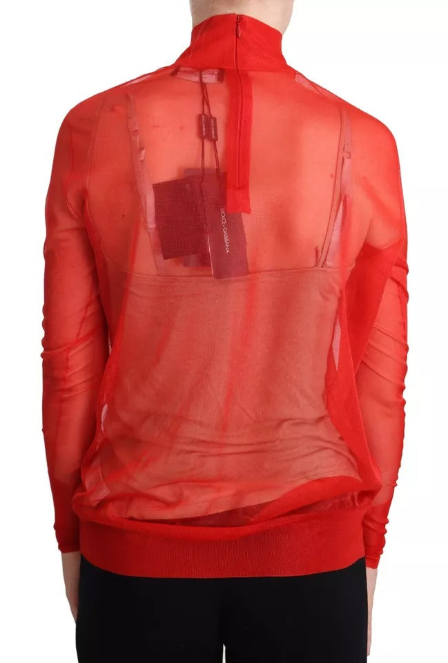 Orangefarbener, halbtransparenter Blusenpullover