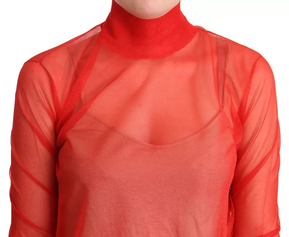 Orangefarbener, halbtransparenter Blusenpullover