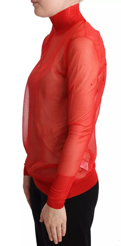 Orangefarbener, halbtransparenter Blusenpullover