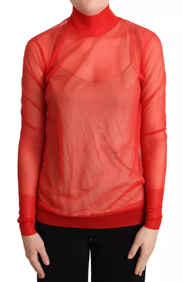 Orangefarbener, halbtransparenter Blusenpullover