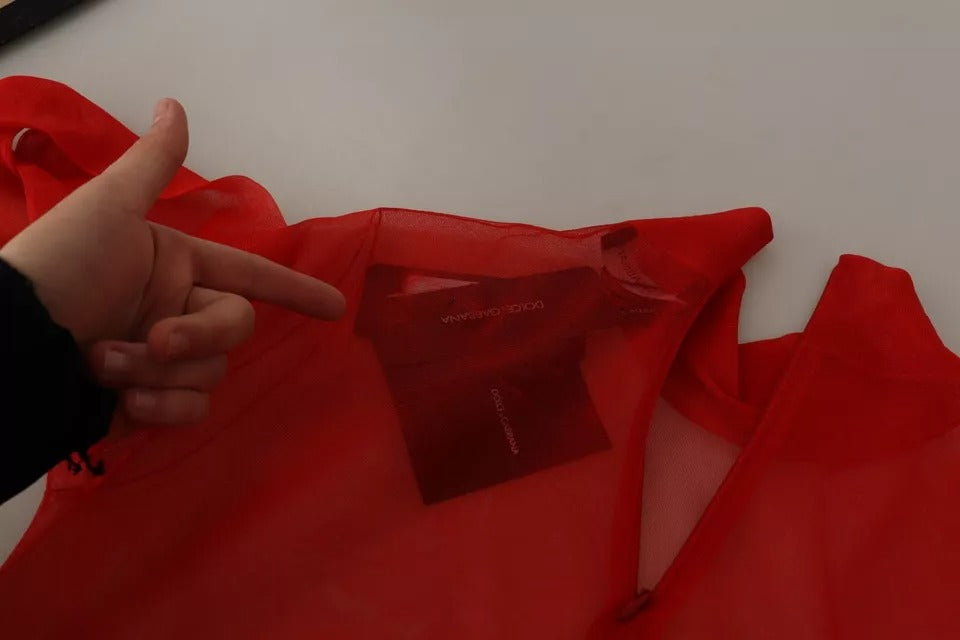 Orangefarbener, halbtransparenter Blusenpullover