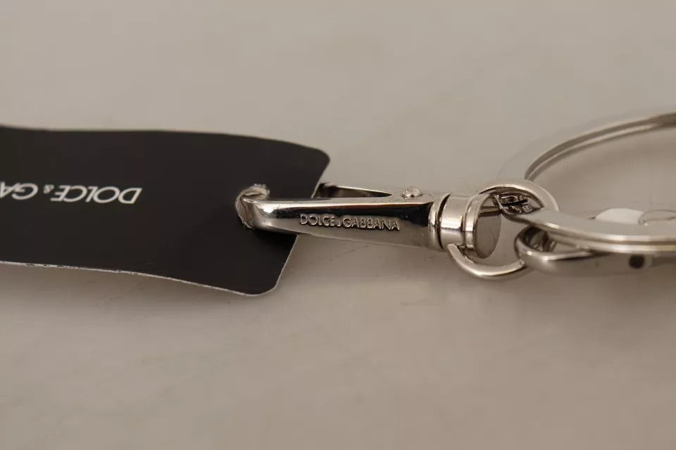Schlüsselanhänger aus weißem Leder mit Muschel-Metall in Silber
