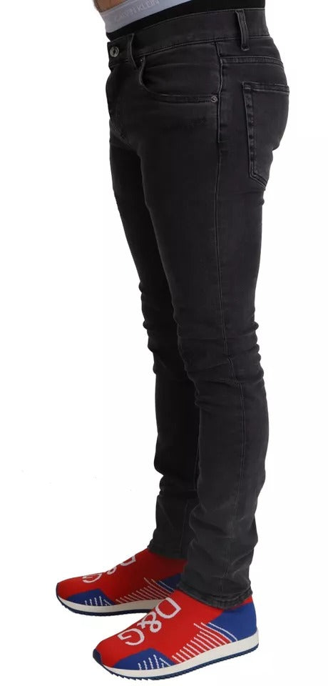 Graue Running Denim-Skinny-Jeans mit Stretch-Logo