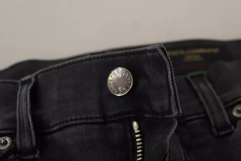 Graue Running Denim-Skinny-Jeans mit Stretch-Logo
