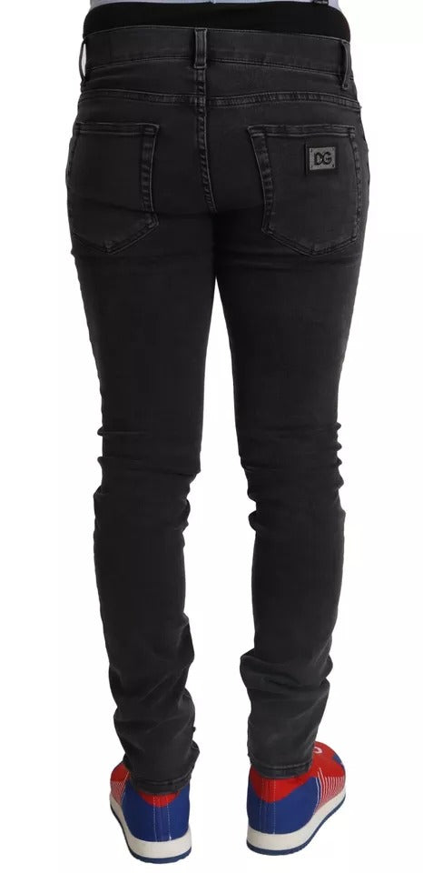 Graue Running Denim-Skinny-Jeans mit Stretch-Logo