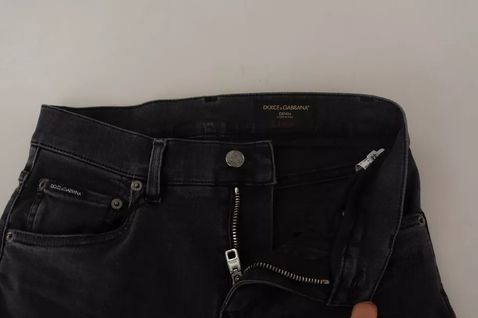 Graue Running Denim-Skinny-Jeans mit Stretch-Logo
