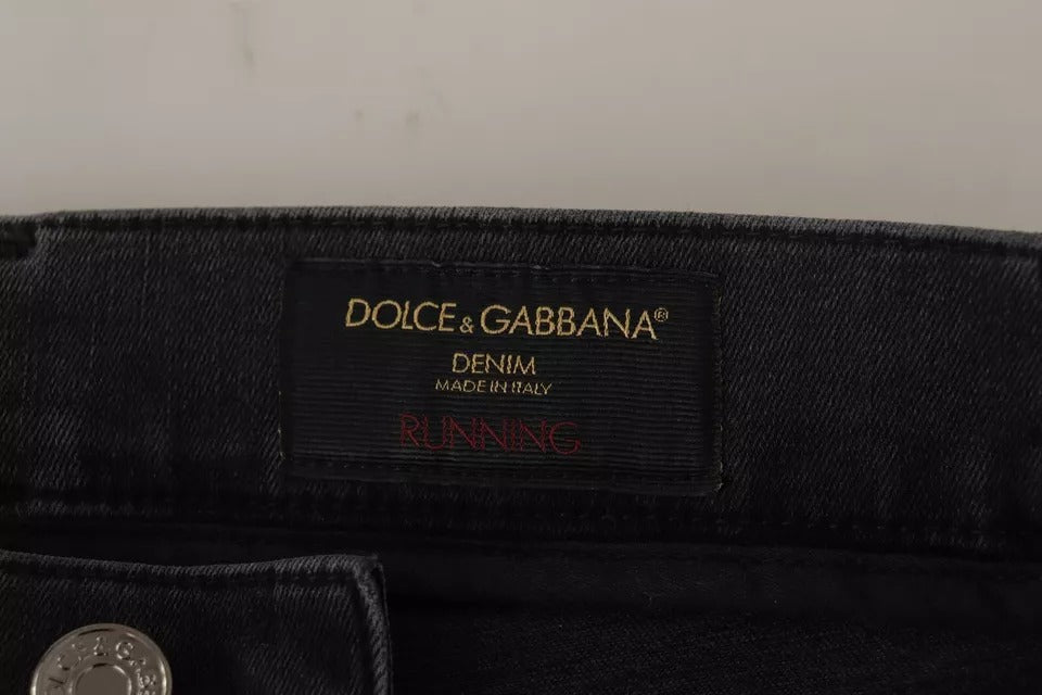 Graue Running Denim-Skinny-Jeans mit Stretch-Logo