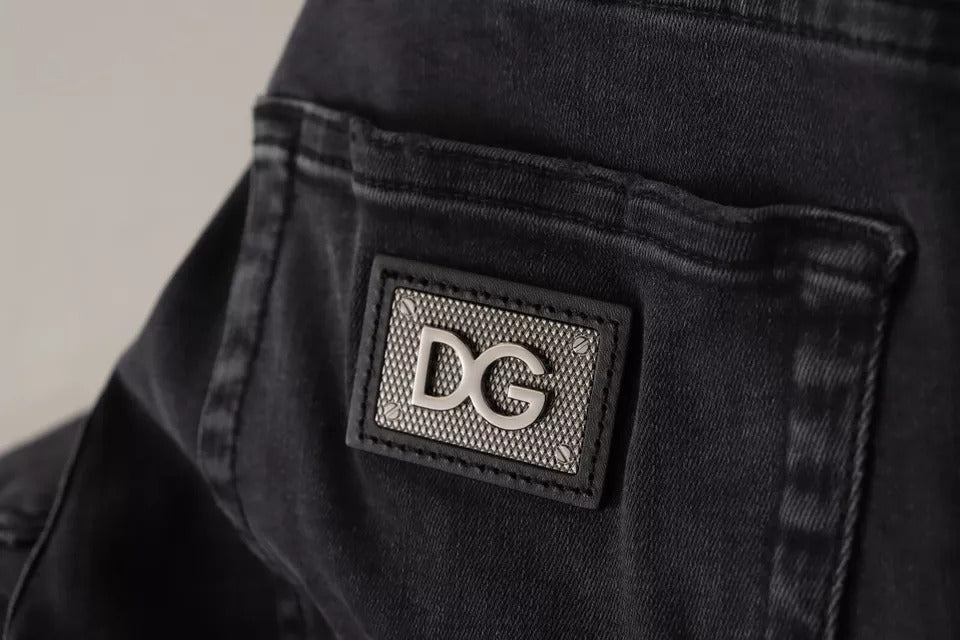 Graue Running Denim-Skinny-Jeans mit Stretch-Logo