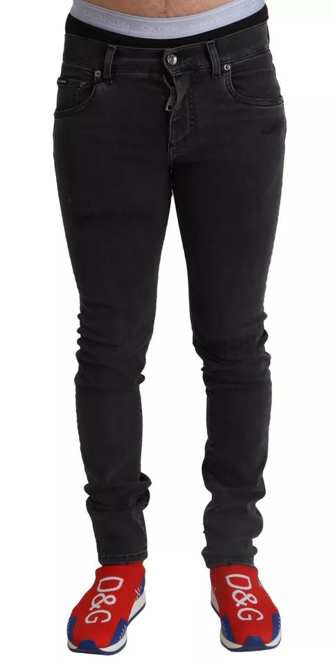 Graue Running Denim-Skinny-Jeans mit Stretch-Logo