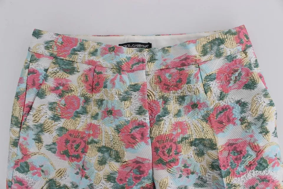 Weiß-rosa Brokathose mit Blumenmuster