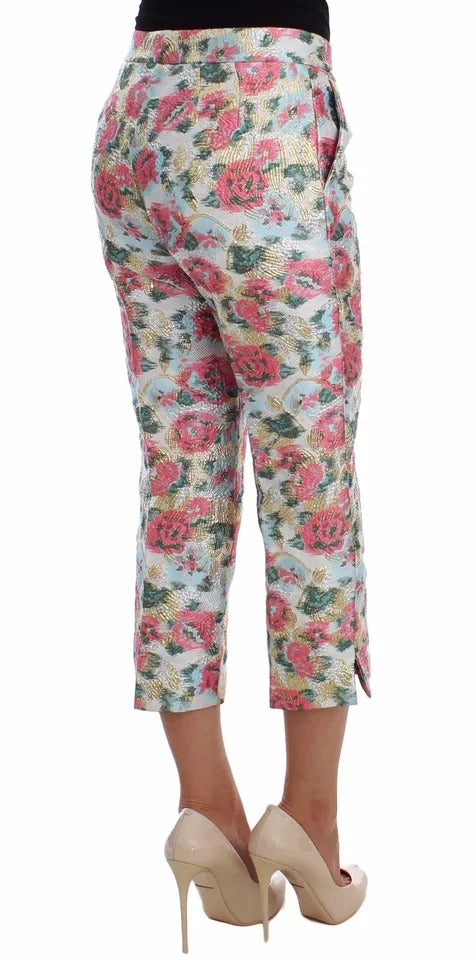 Weiß-rosa Brokathose mit Blumenmuster