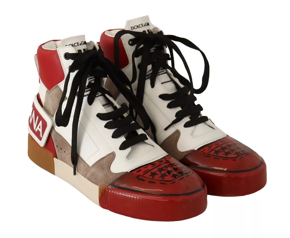 Rot Weiß Beige Leder High Tops Sneakers Schuhe