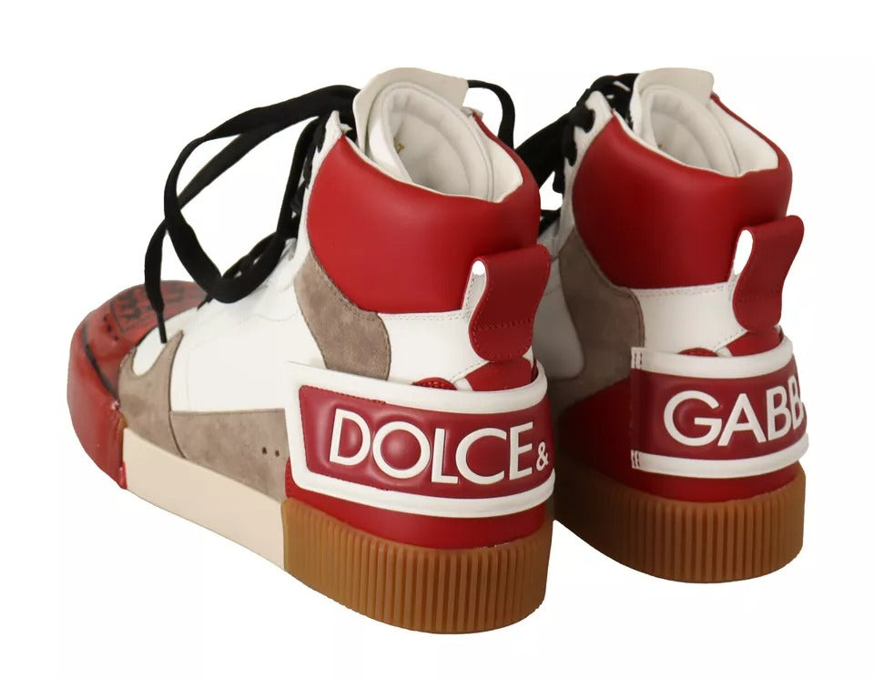 Rot Weiß Beige Leder High Tops Sneakers Schuhe