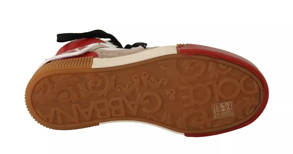 Rot Weiß Beige Leder High Tops Sneakers Schuhe