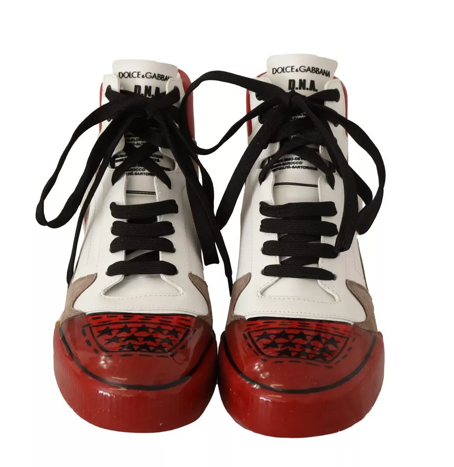 Rot Weiß Beige Leder High Tops Sneakers Schuhe