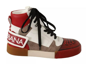 Rot Weiß Beige Leder High Tops Sneakers Schuhe