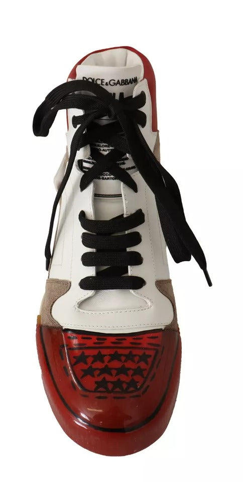 Rot Weiß Beige Leder High Tops Sneakers Schuhe