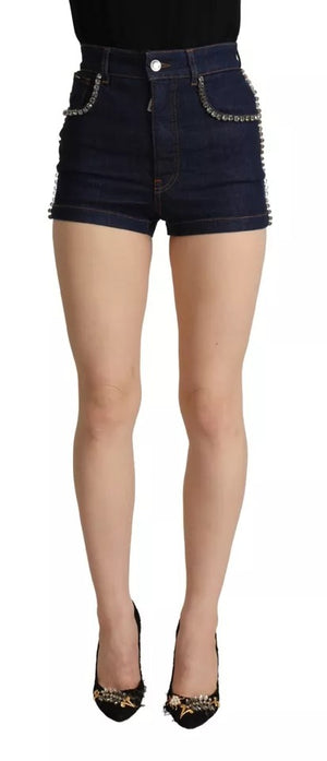Dunkelblaue Hotpants-Shorts aus Denim mit Verzierung