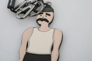 Schlüsselanhänger mit Fischer-Logo aus schwarzem Leder