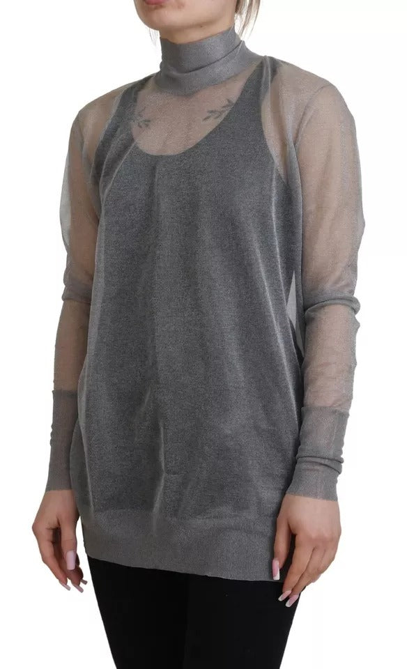 Grauer durchsichtiger Rollkragenpullover