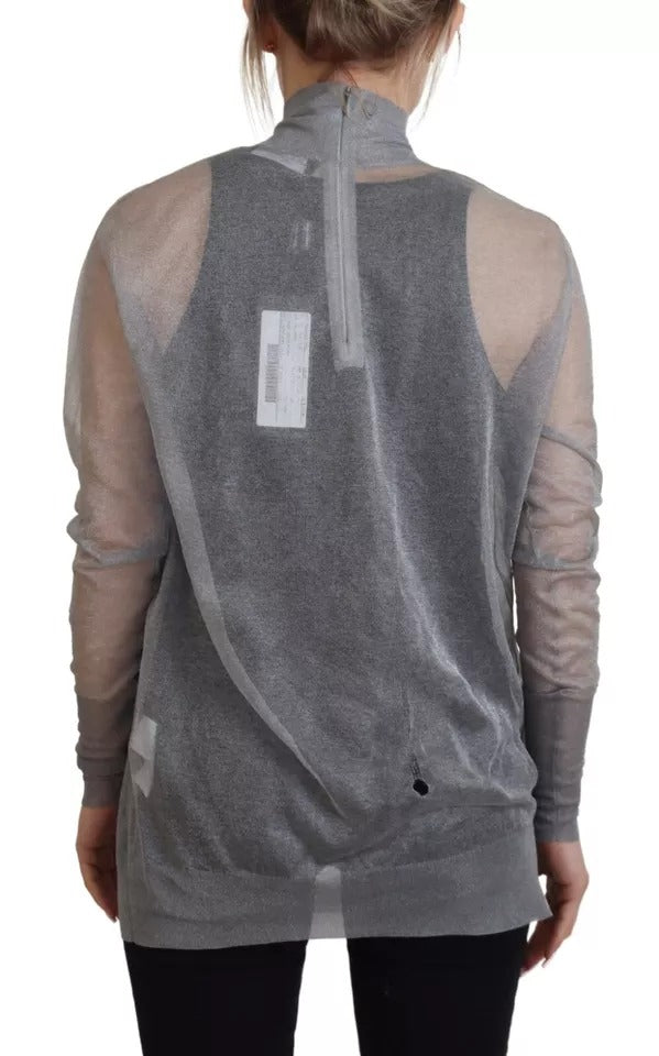 Grauer durchsichtiger Rollkragenpullover