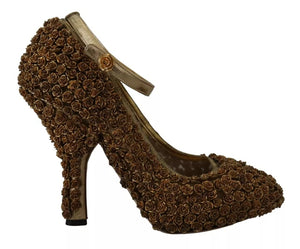Gold Rosen verziert Heels Pumps Schuhe