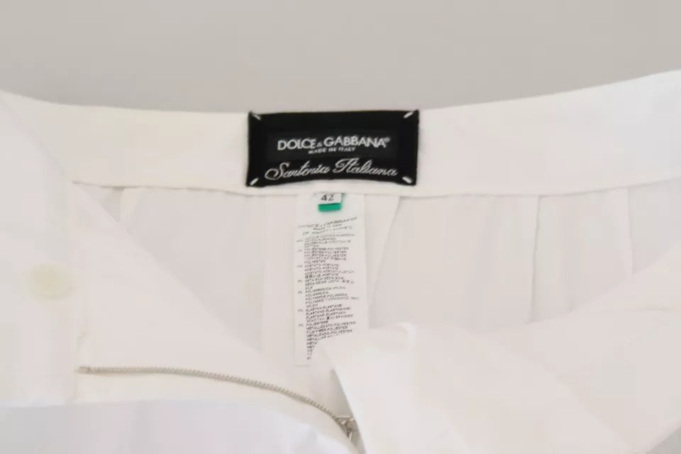 Weiße Hose aus Jacquard-Baumwollmischung mit mittlerer Taille
