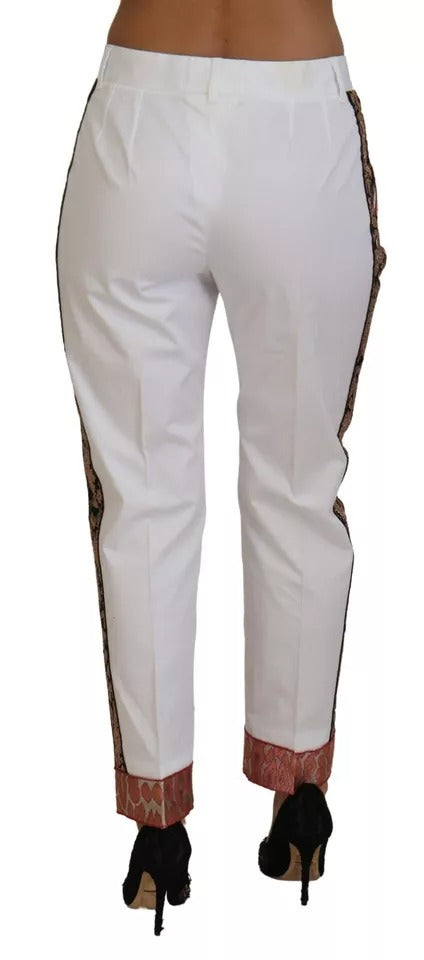 Weiße Hose aus Jacquard-Baumwollmischung mit mittlerer Taille