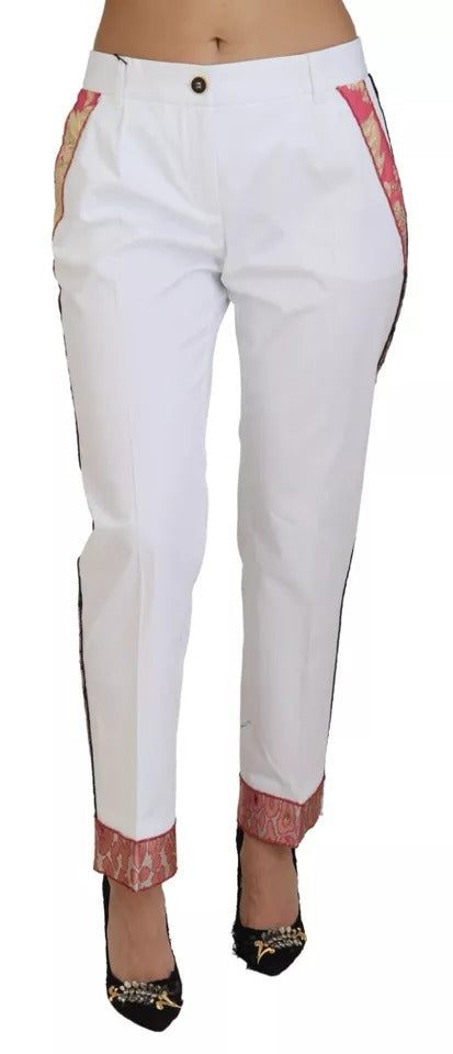 Weiße Hose aus Jacquard-Baumwollmischung mit mittlerer Taille