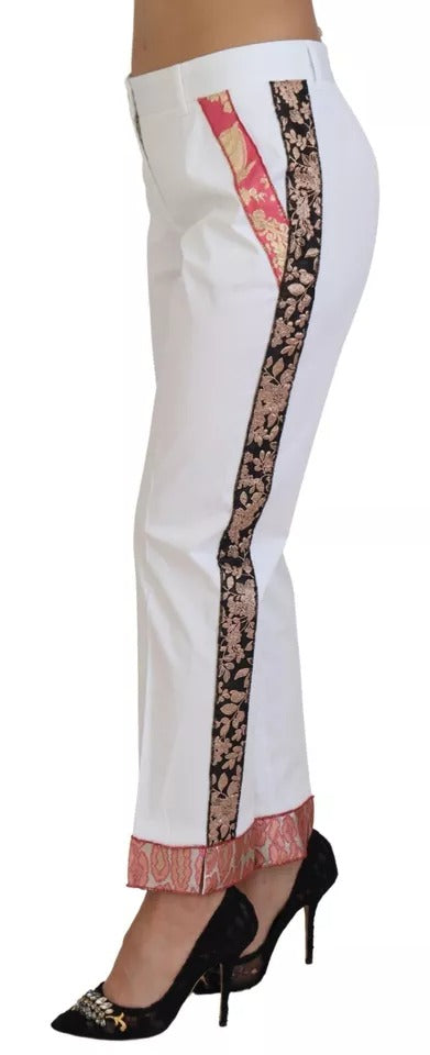 Weiße Hose aus Jacquard-Baumwollmischung mit mittlerer Taille