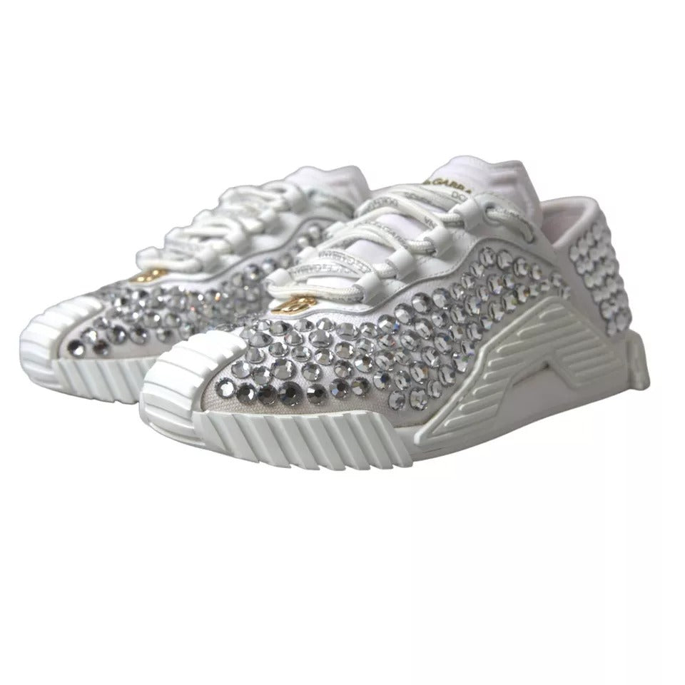 Weiße NS1 Canvas-Leder-Sneakers mit Verzierung