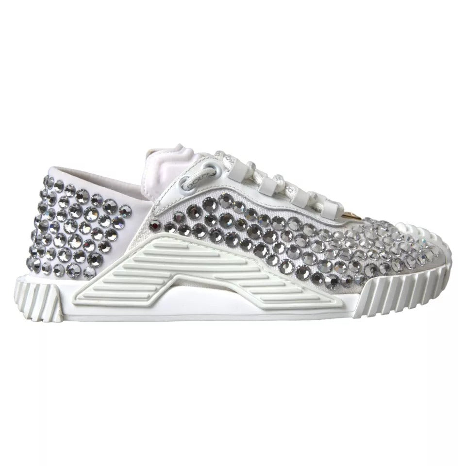 Weiße NS1 Canvas-Leder-Sneakers mit Verzierung